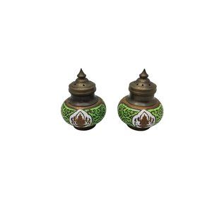 vintage india solid brass hand painted spice shakers